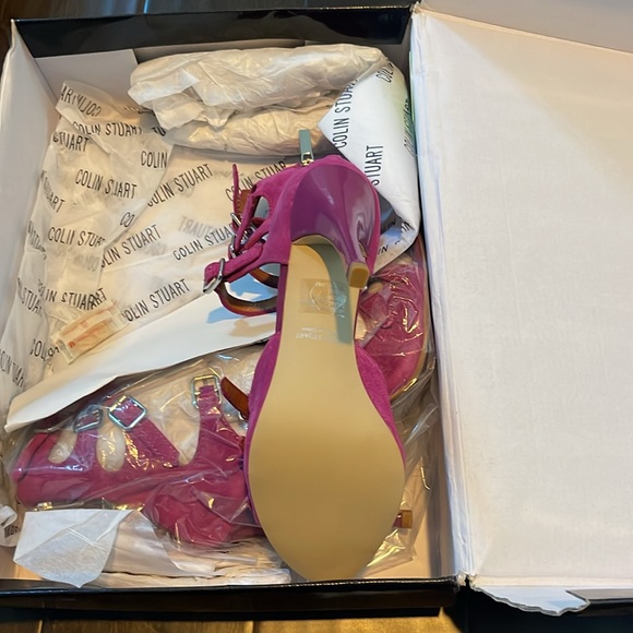 New Colin Stuart Fuschia Suede Size 7 Stiletto Sandal. - Picture 2 of 5